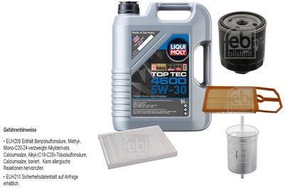 FEBI BILSTEIN Inspektionspaket 5L Liqui Moly Top Tec 4600 5W-30 für Seat Leon