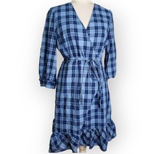 Draper James Blue Plaid Wrap Dress Size 8