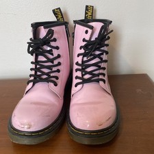 Doc Dr Martens Air Wair Boots Youth Size 3 US, Pink Patent Leather, Zip Lace Up