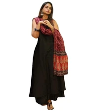 GoSriKi Women's Rayon Viscose Solid A-Line Kurta with Palazzo & Dupatta