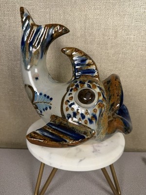 Tonala Mexican Folk Art Pottery Vintage Fish/Catfish Hand Painted Figurine