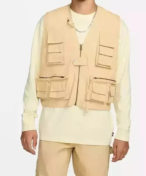 $175 Nike Life Utility Sesame Full Zip Cargo Fishing Vest Mens Medium FN3214-252