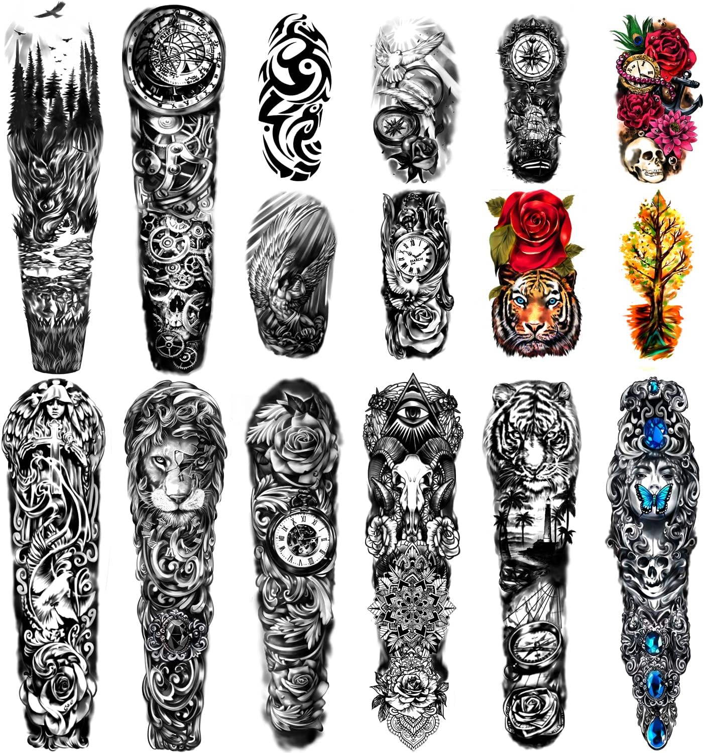Extra Large Waterproof Temporary Tattoos 8 Sheets Full Arm Fake Tattoos and 8 Sh