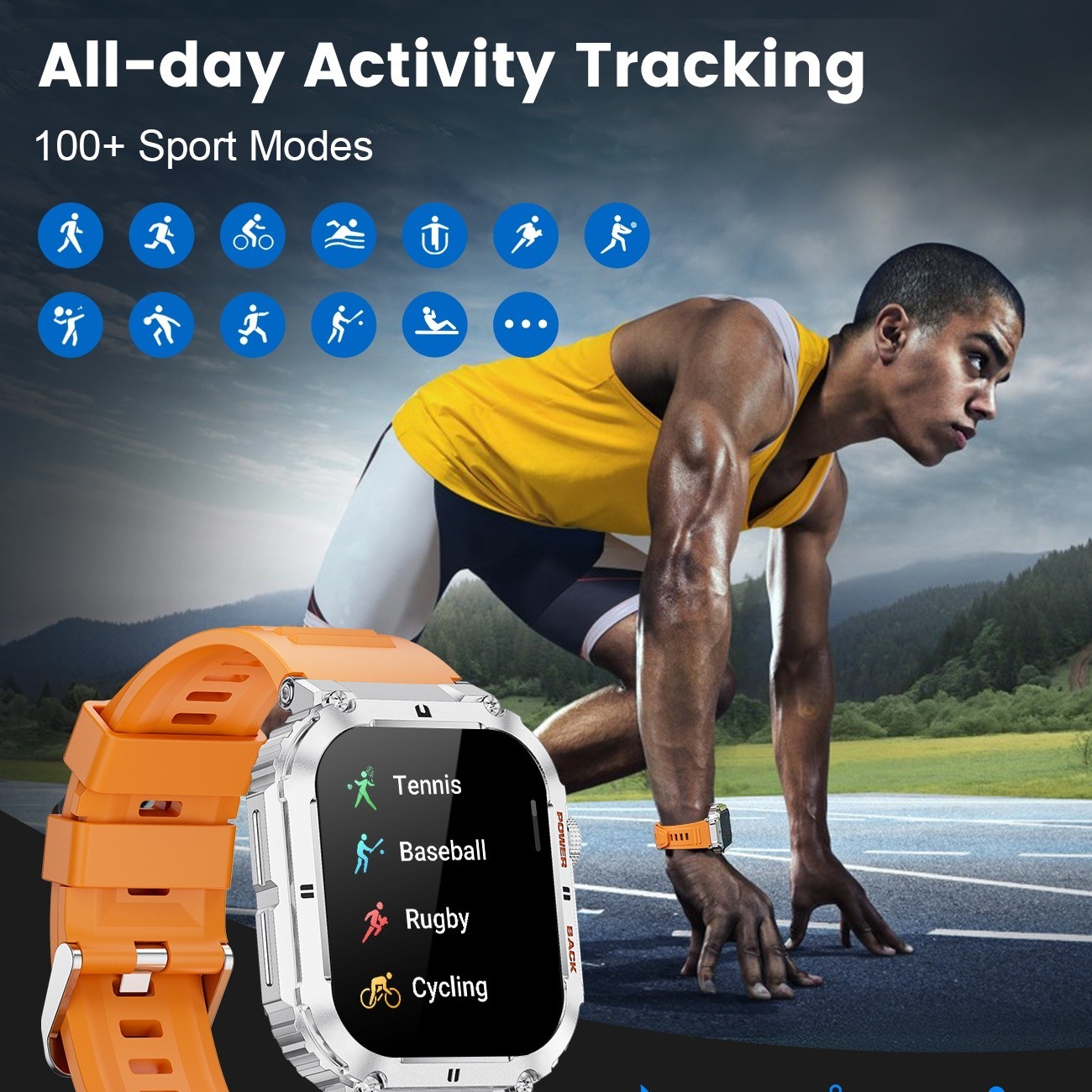 Smartwatch militare con contapassi cardiofrequenzimetro fitness chiamate per Android iPhone foto 6