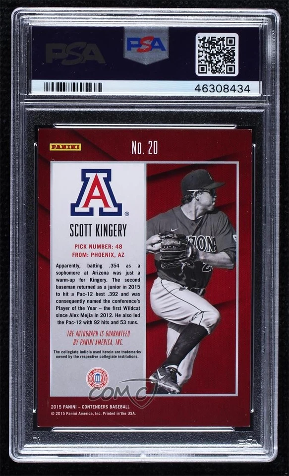 2015 Panini Contenders College Ticket Scott Kingery (Fielding) #20 PSA 8 Auto - Image 2 of 2