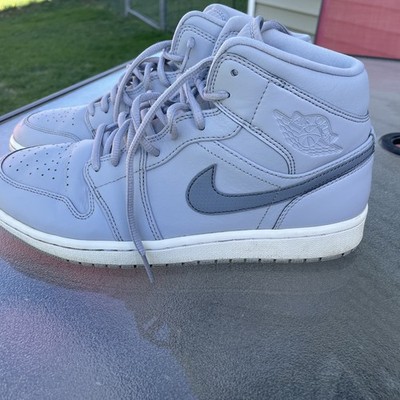 Nike Air Jordan 1 Mid White Men's Size 9.5 Sneakers Wolf Gray