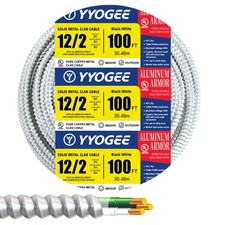 YYOGEE 12/2 100ft MC Cable w/ Ground 12 Gauge Solid Copper Aluminum Armor 600V