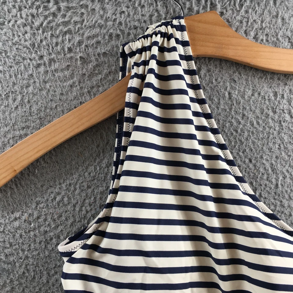 J Crew One Piece Swimsuit Womens 8 Blue White Stripe One Shoulder Ruched Casual - Image 3 of 4