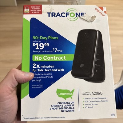 TRACFONE ALCATEL ONE TOUCH A206G FLIP PHONE - BLACK - New Sealed In Box