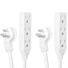 2 Pack 3 ft Angled Flat Plug White Extension Cord with 3 Outlets - 16/3 SJT 3...