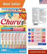 Churu Tuna Seafood Variety Pack: Lickable Cat Treats with Taurine Pack of 20