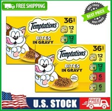 2 Box Temptations Bites in Gravy Variety Adult Wet Cat Food,3.5oz Tray, 36ct Box