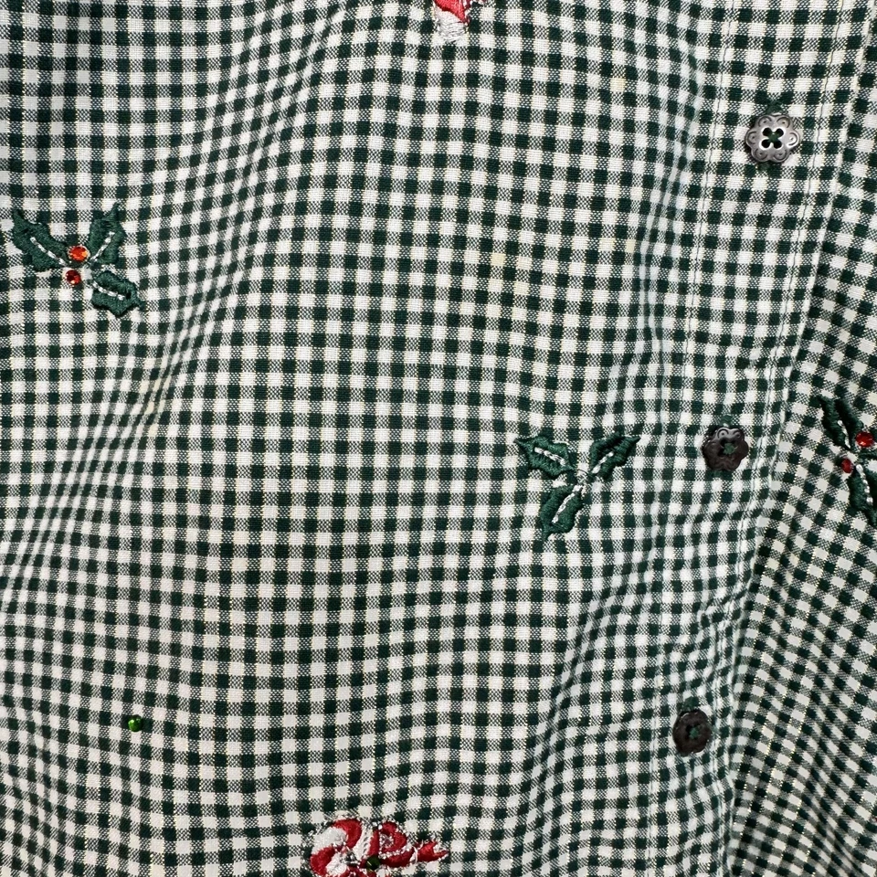 Camisa Bobbie Brooks Para Mujer 26W 28W Verde Guinga Navidad Vacaciones Top Foto 4 de 4