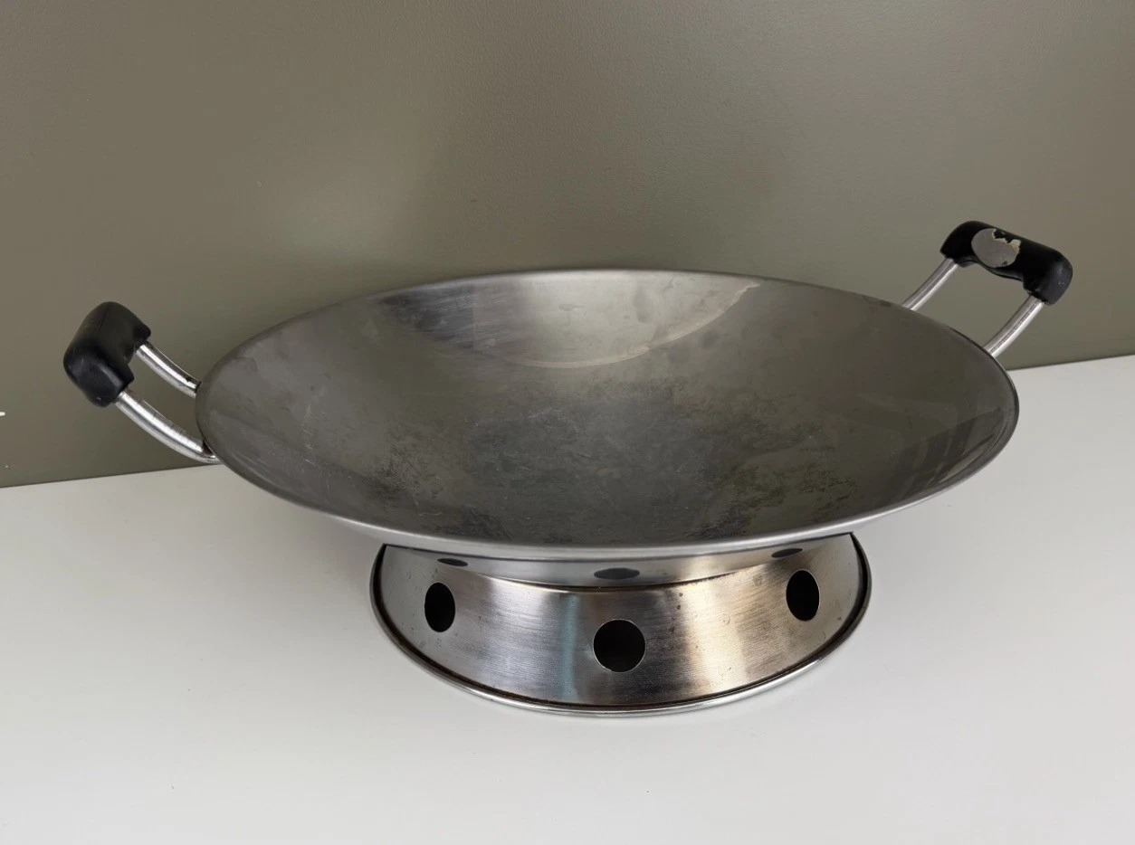 Vintage 14" Stainless Steel Wok with Ring Stand