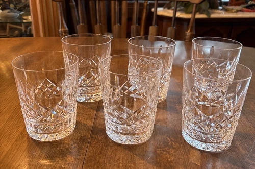 5 VINTAGE WATERFORD CRYSTAL LISMORE DOUBLE OLD FASHIONED TUMBLER GLASSES 4 3/8"