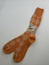 VTG Socks Rolane Orange Crew Acrylic Dress Argyle 10-13 80's 90's Made USA NOS.