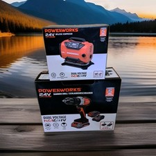 Powerworks Akku Kompressor + Akkuschrauber + 2x Akku + 1x  Ladegerät 24V SET