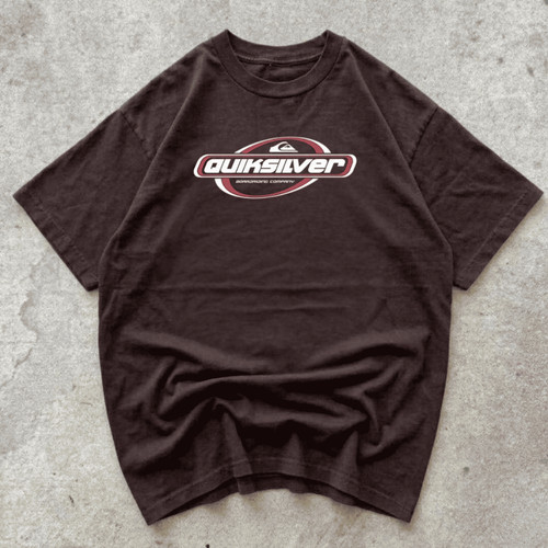 Gildan men’s dark chocolate T-shirt, Quiksilver surf graphictee