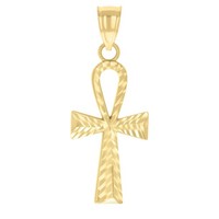 "Echter 10K Gelbgold Diamantschliff 1,05\" Herren ReligiöSer AnhäNger Ankh Kreuz"