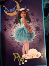 Girls Size 4T Dragon Costume Teal Tulle Dress Headband Wings Attached Tail New