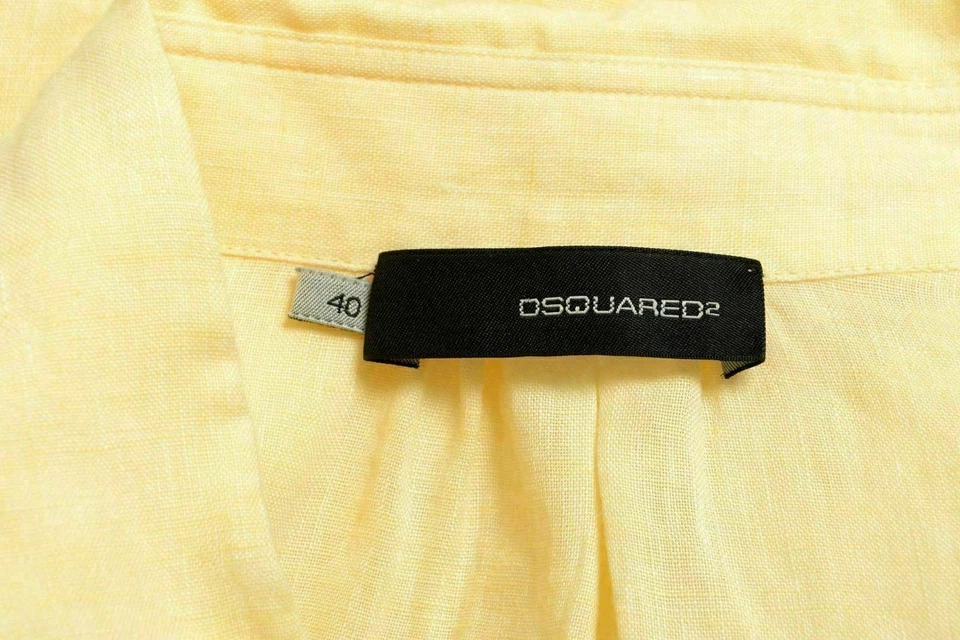 Blusa Top Mujer Dsquared2 100% Lino Amarillo Manga Corta US S IT 40 Foto 4 de 4