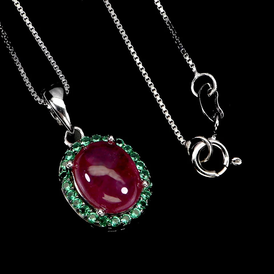 925 Sterling Silver Necklace Oval Ruby 9x7mm Natural Gemstone Jewelry 18inches - Image 2 of 4