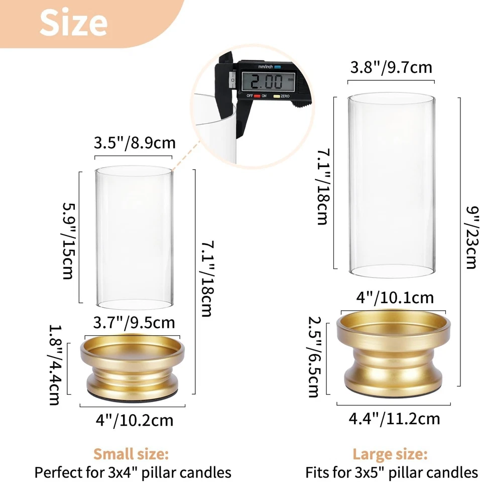 Juego de 2 Candelabros Hurricane Dorados con Funda de Vidrio para Velas de Pilar Foto 2 de 4