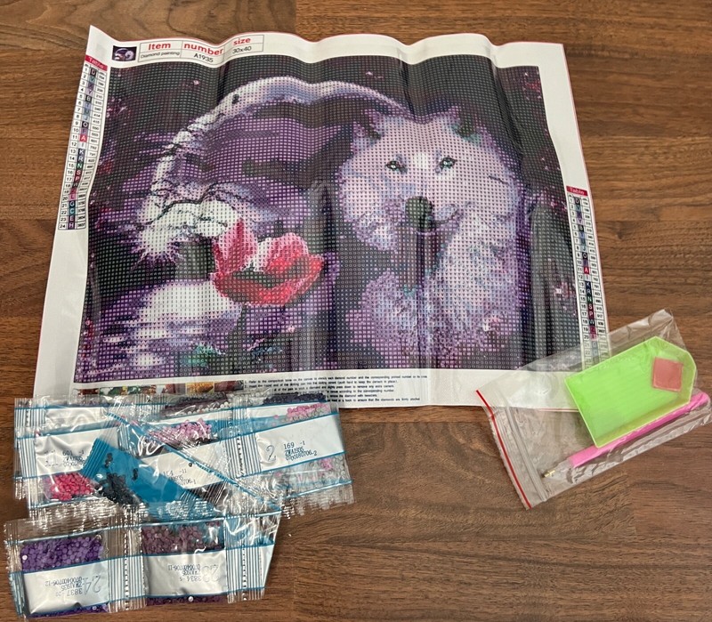 Diamond Dotz Wolf with Red Flower picture