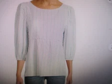 New W/Tag Time and Tru Women's Short Sleeve Textured Top Size Lg Lt Blue & White