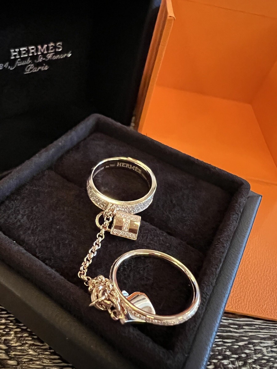HERMES∽Bague Kelly Cadenas ケリー カデナ リング∽パリ速達☆ NEW Hermes Bague Double Kelly Cadenas Ring RoseGold Diamonds