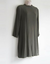 & Other Stories Mock Neck 3/4 Sleeve Crepe Dress in Olive Green Size 8   