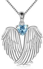 Guardian Angel Wings Heart Necklace 925 Sterling Silver Birthstone Necklace Gift