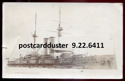 BRITISH NAVY 1907 HMS COMMONWEALTH Battleship. Real Photo Postcard