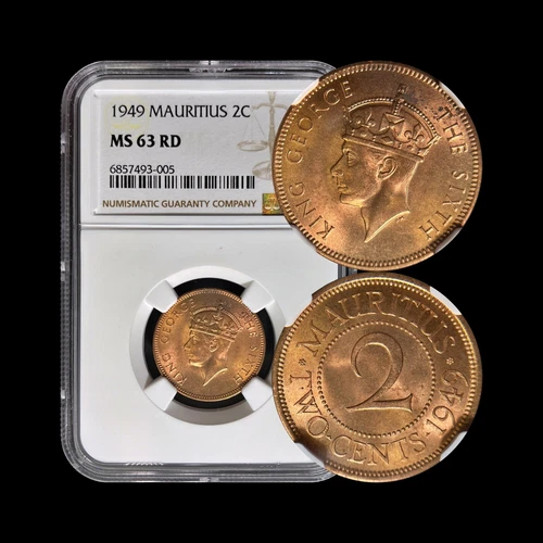 MAURITIUS. 1949, 2 Cents - NGC MS63 - King George VI, Beaded Circle