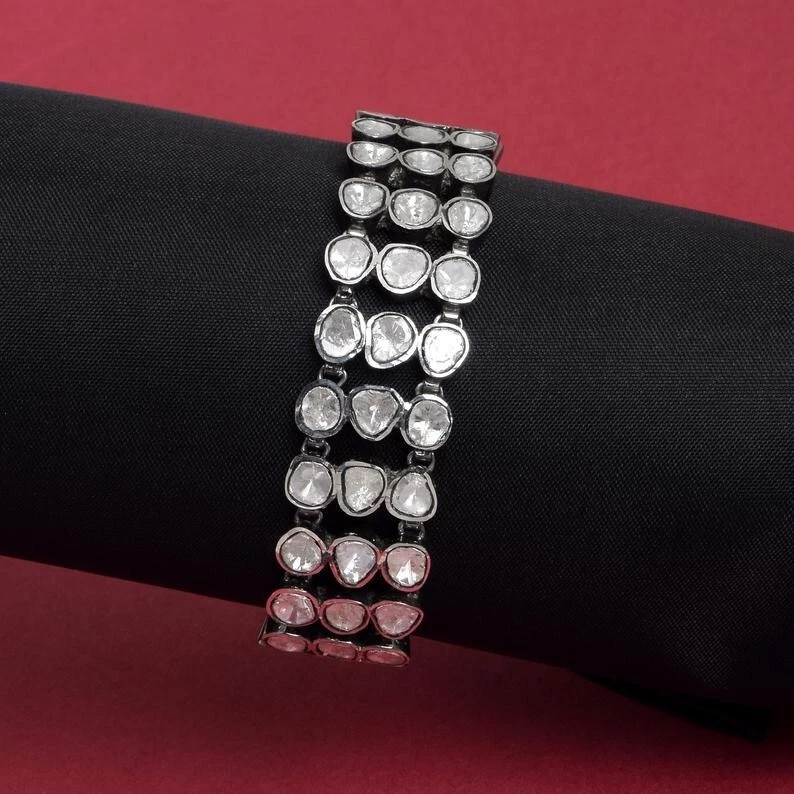 Polki Diamond Bracelet 925 Sterling Silver Diamond Bracelet Christmas Gift - Image 3 of 4