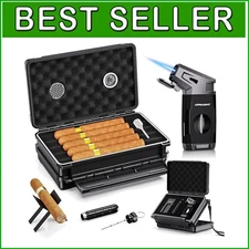 Double-Sided Travel Cigar Humidor & Lighter Gift Set - Perfect for Aficionados