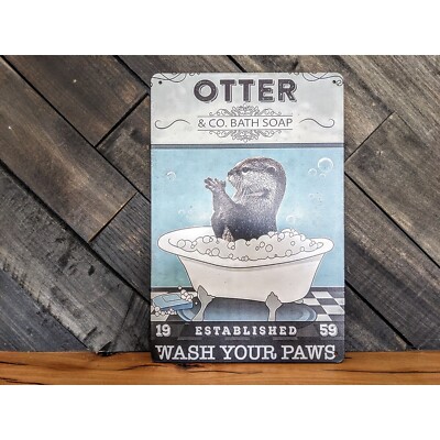Otter And Co Bath Soap Sign - Cute Otter Bathroom Sign - 12in x 8in