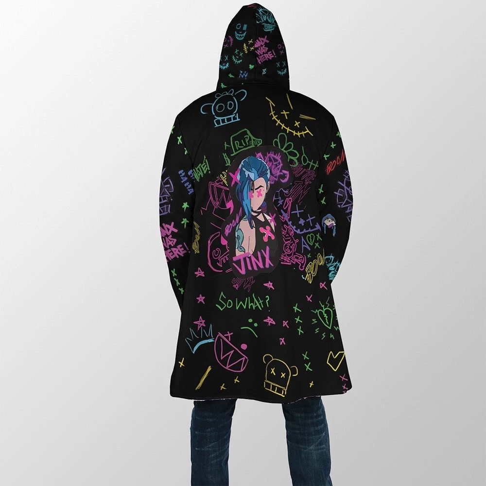 Jinx Graffiti Arcane Hooded Cloak Coat | Unique & Stylish Fantasy Apparel 2024 - product detail image 3