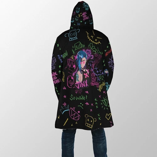 Jinx Graffiti Arcane Hooded Cloak Coat | Unique & Stylish Fantasy Apparel 2024 image 3