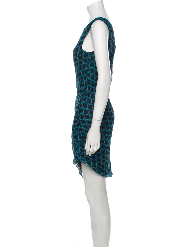 Vestido Halston Heritage de un hombro para mujer XS azul negro seda dobladillo asimétrico Foto 2 de 3
