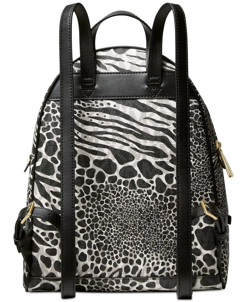 ?MICHAEL KORS RHEA ZIP MEDIUM BACKPACK BLACK WHITE LOGO ANIMAL PRINT TRAVEL BAG Amazon.com: MICHAEL Michael Kors Rhea Zip Medium Fur  main image 4