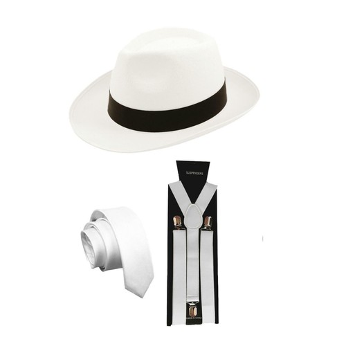1920's GANGSTER MAFIA PIMP ADULT FANCY DRESS TIE HAT BRACES MENS OUTFIT - Picture 4 of 6