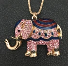 Pink Enamel Crystal Elephant Pendant Sweater Necklace
