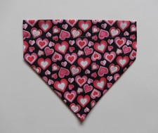 VALENTINE'S DAY RED/PINK/WHITE HEARTS ON BLACK DOG SCARF/BANDANA--S, M, L