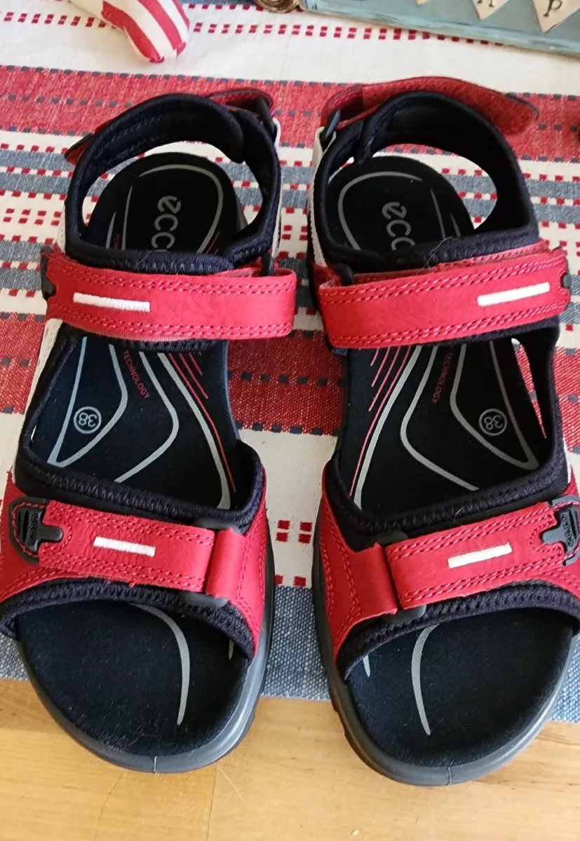Ecco Women s Yucatan Chili Red Concrete Black Sandal 7 7.5 38 NWOB