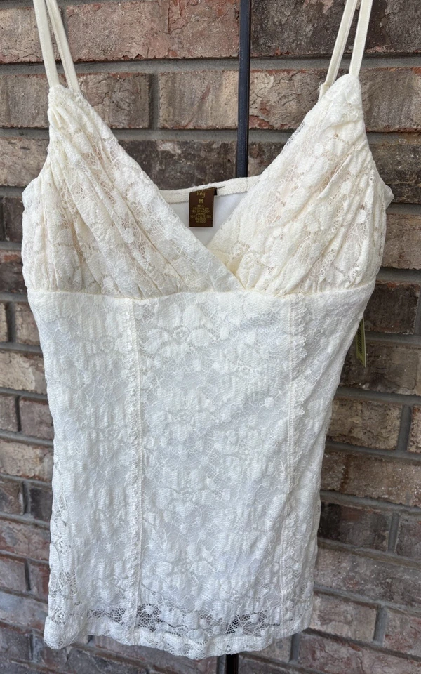 Camiseta sin mangas Copper Key Marfil Cami elástica encaje juniors mediana Cottagecore Fairycore Foto 3 de 4