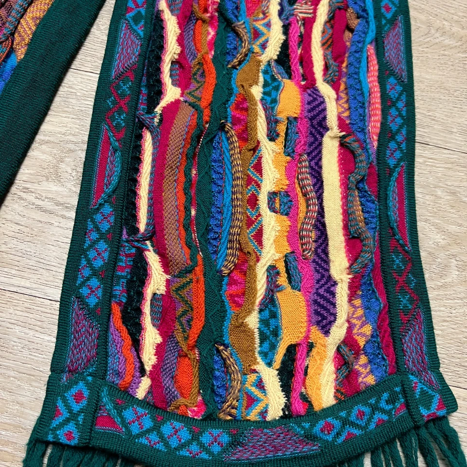 Vintage 90s COOGI Australia Wool Scarf Multicolor 3D Knit Fringed Textured - Image 3 of 4