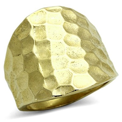 Women's Ring, 14K Gold Plated, Stainless Steel, Hammered Texture, Dome Ring