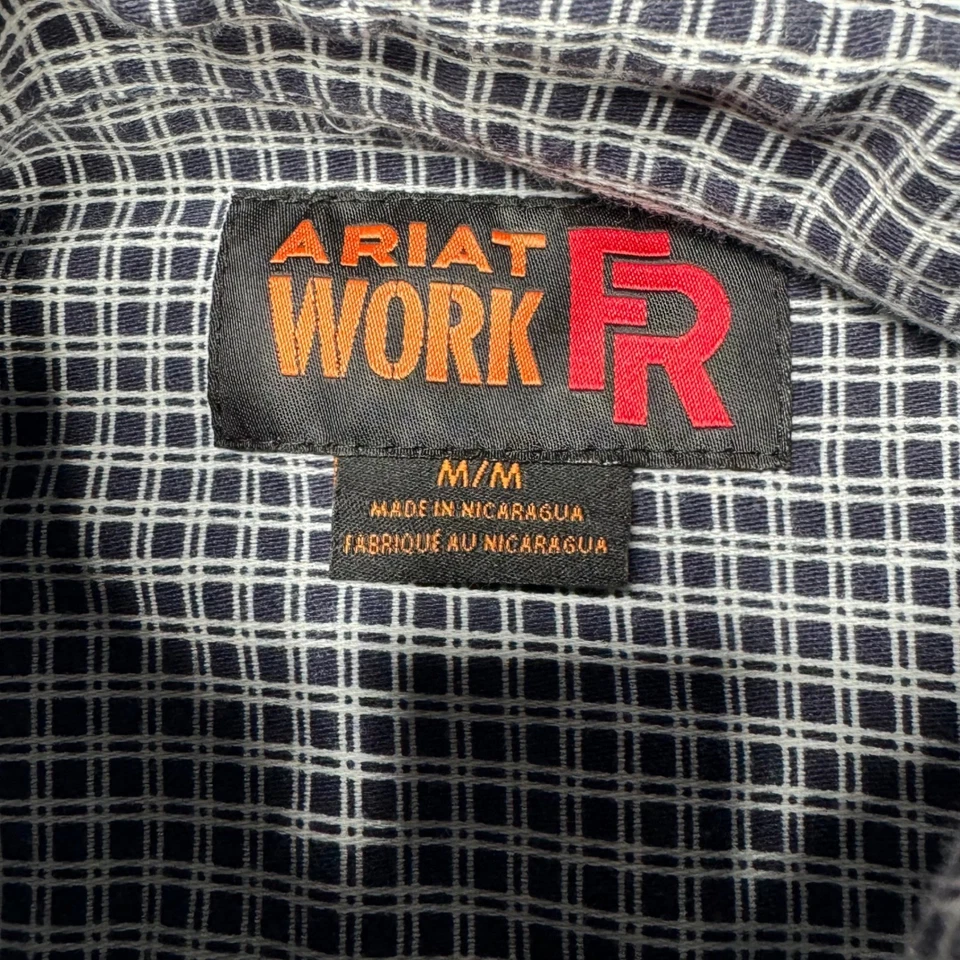 Camisa para hombre ARIAT WORK FR manga larga a cuadros con botones M azul a cuadros geométrica Foto 4 de 4
