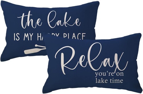 ULOVE LOVE YOURSELF 2Pack Lake Cabin Decor Lumbar Throw Pillow Covers Blue